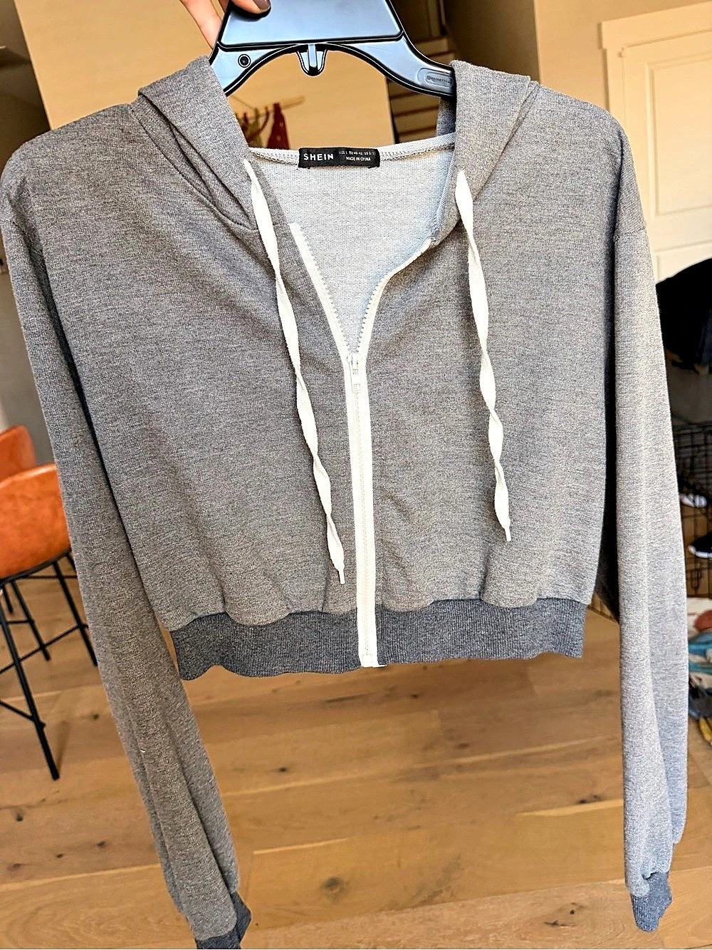 SHEIN Zip Up Drawstring Crop Hoodie